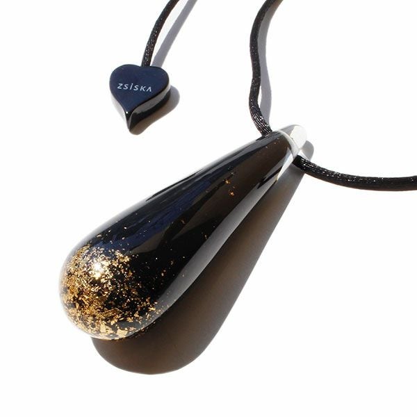 ZSiSKA】≪RAIN≫金箔ティアドロップレジンフリーレングス紐ネックレス