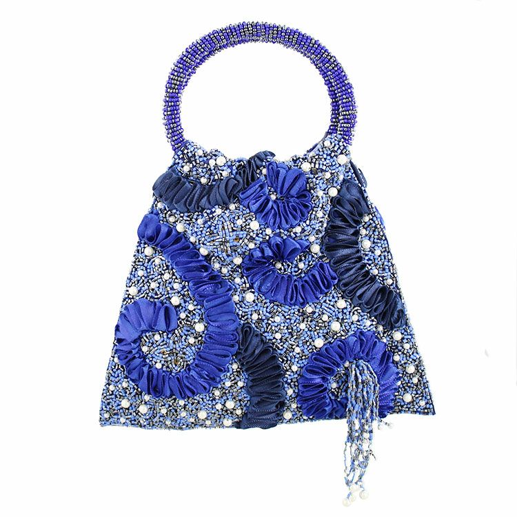 【美品】メタルビーズ刺繍 /デリカビーズ・フリンジ/ビーズバッグ/ハンドバッグ ビーズファクトリー デリカビーズ織りバッグチャームキット