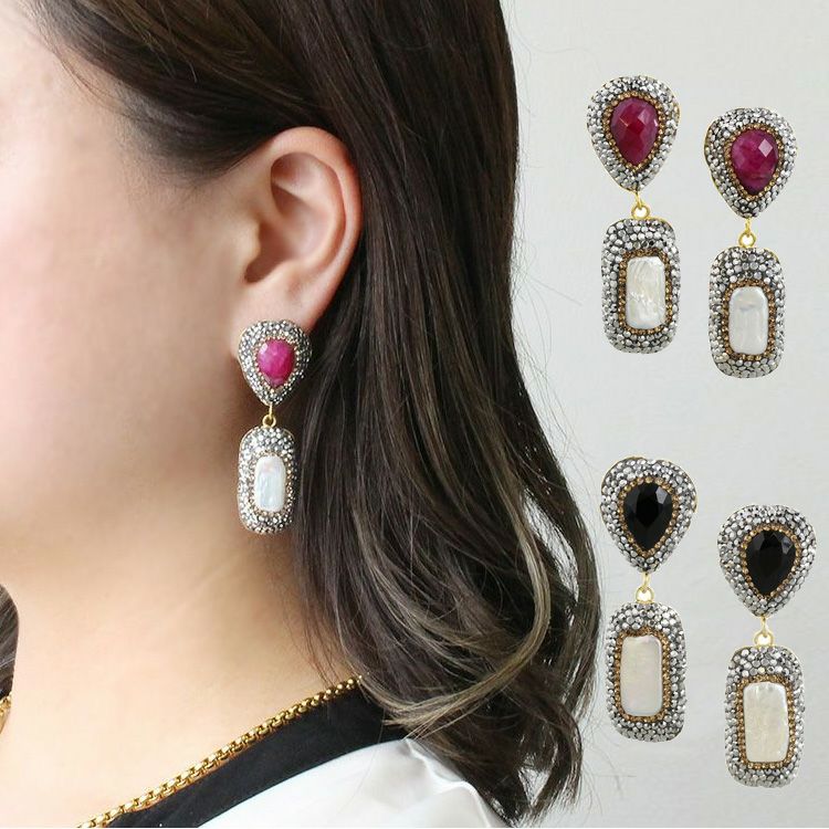天然石×バロックパールビジューピアス/3230023-詳細情報｜アクセサリー