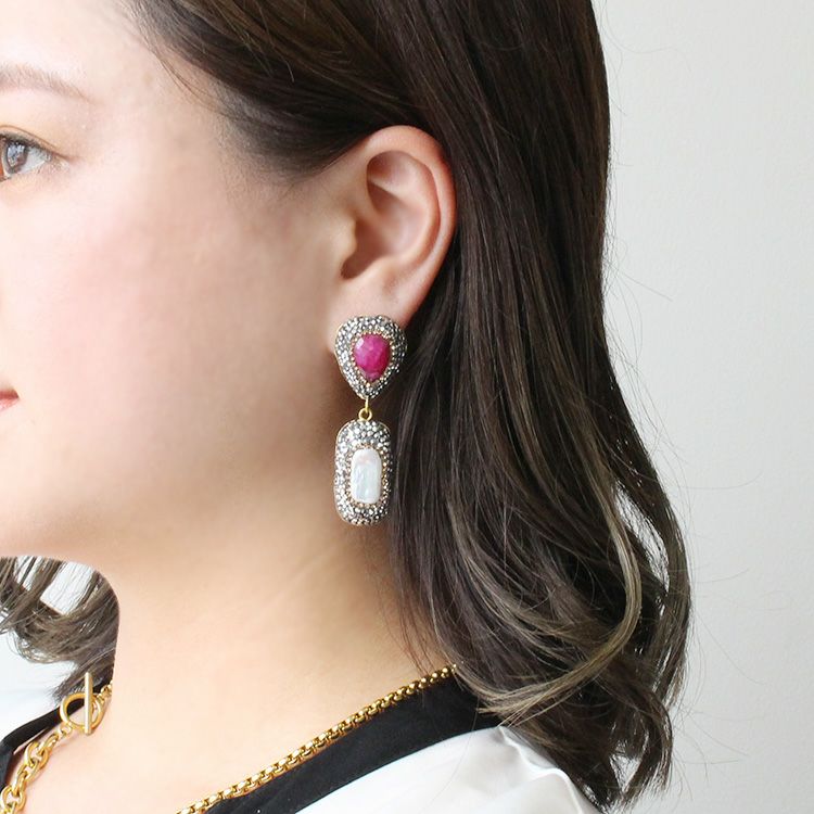 天然石×バロックパールビジューピアス/3230023-詳細情報｜アクセサリー