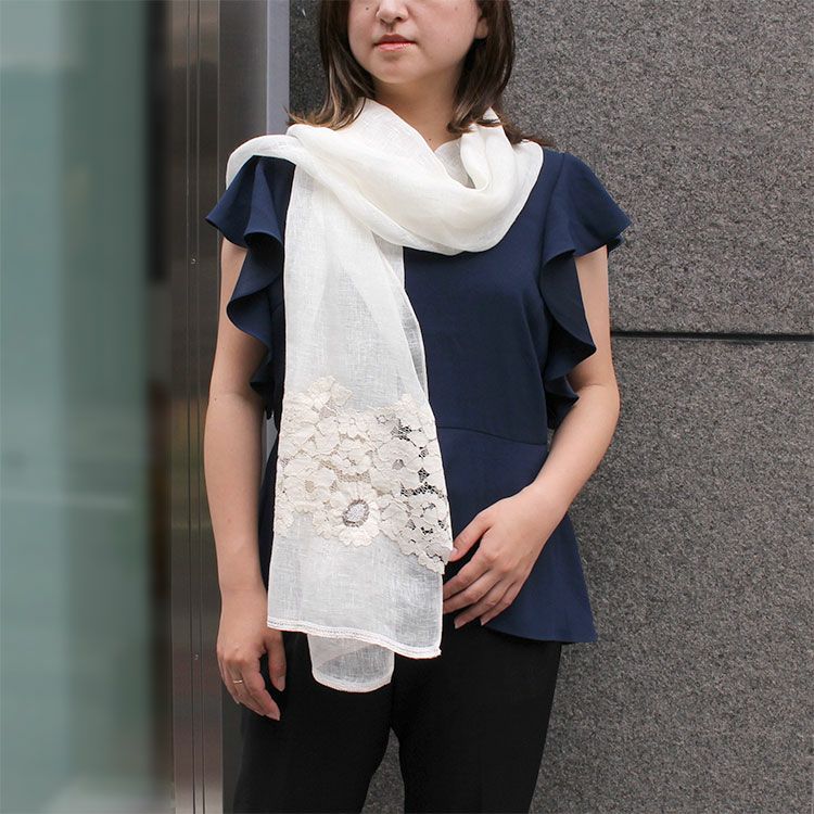 リネン100％フラワーモチーフ刺繍ストール/2253017-詳細情報