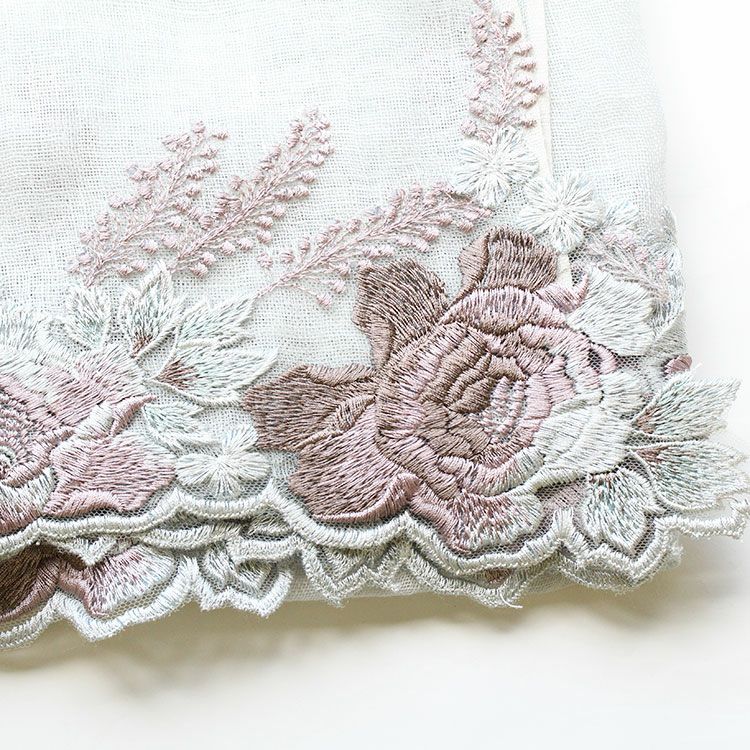 リネン100％フラワーモチーフ刺繍ストール/2253015-詳細情報