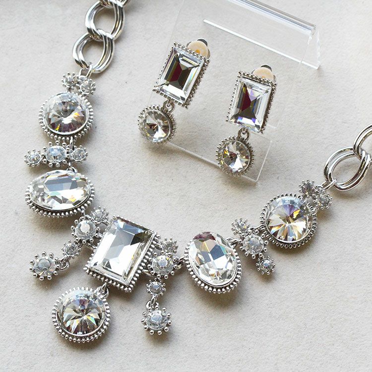 FLEUR DE NEIGE demi-parure】2wayブローチネックレス＆イヤリング