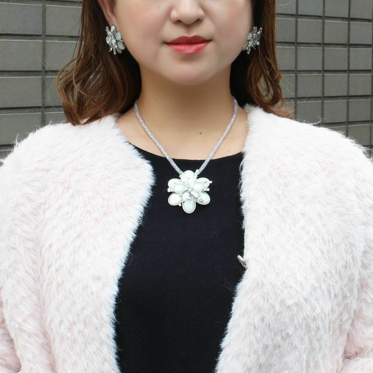 FLEUR DE NEIGE demi-parure】2wayブローチネックレス＆イヤリング