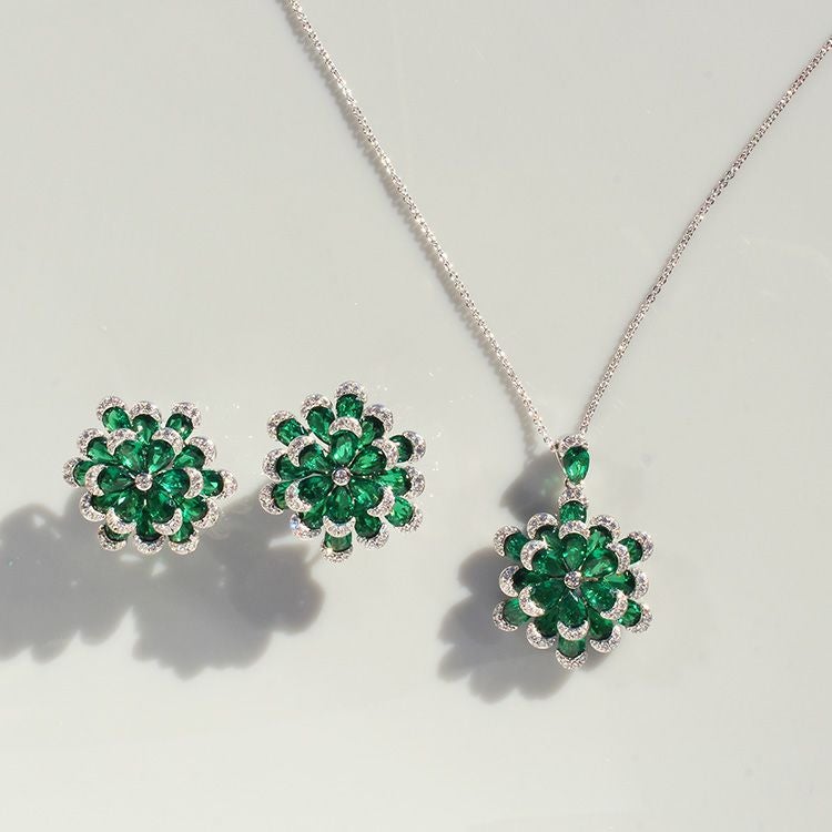 フラワーモチーフキュービックジルコニアネックレス・イヤリングセット