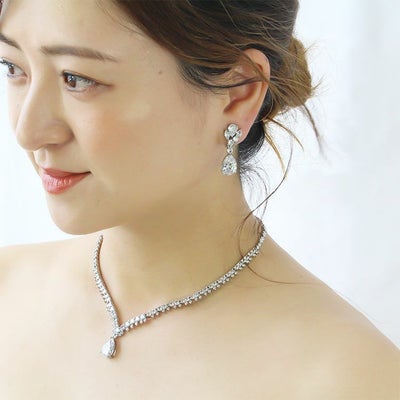 ドロップビジューキュービックジルコニアネックレス・イヤリングセット 