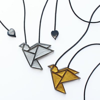 ZSiSKA】≪ORIGAMI≫バードモチーフレジンフリーレングスネックレス 
