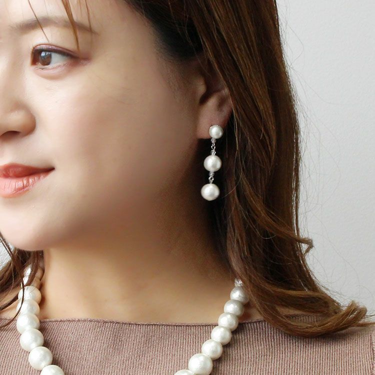 ABISTE アビステ ロング ネックレス & ピアス セット パールホワイト 日本製コットンパールロングピアス詳細情報｜アクセサリー・腕時計